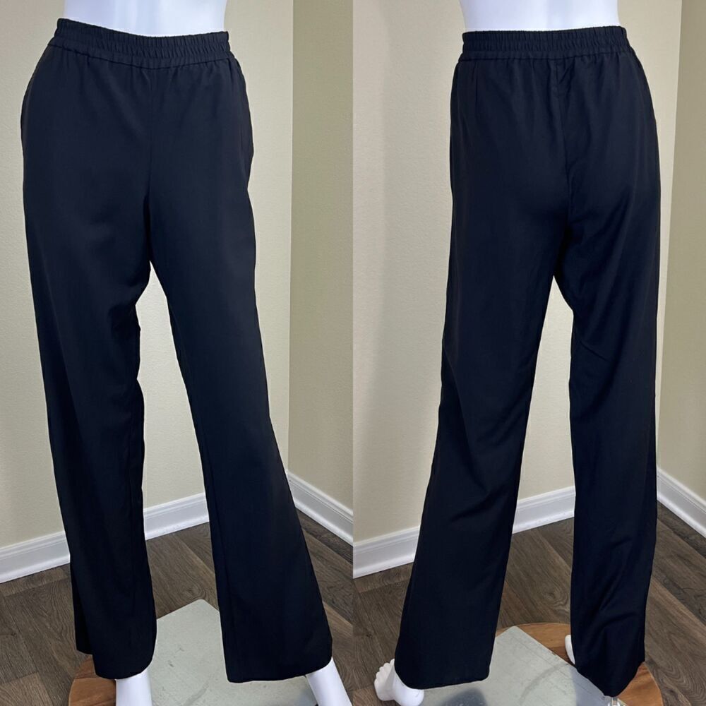 Theory Women's Size 8 Black Wool Silk Straight Leg Pull On Pants Minimal Trouser